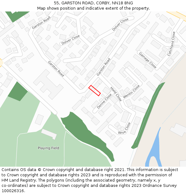 55, GARSTON ROAD, CORBY, NN18 8NG: Location map and indicative extent of plot
