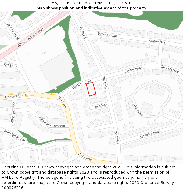 55, GLENTOR ROAD, PLYMOUTH, PL3 5TR: Location map and indicative extent of plot