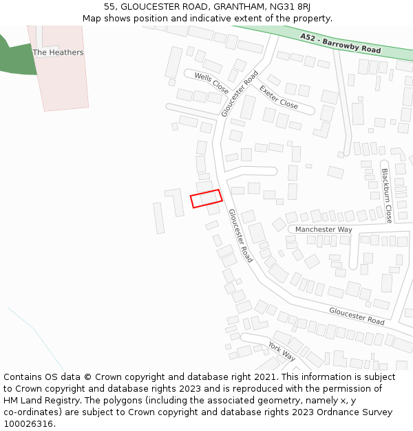 55, GLOUCESTER ROAD, GRANTHAM, NG31 8RJ: Location map and indicative extent of plot