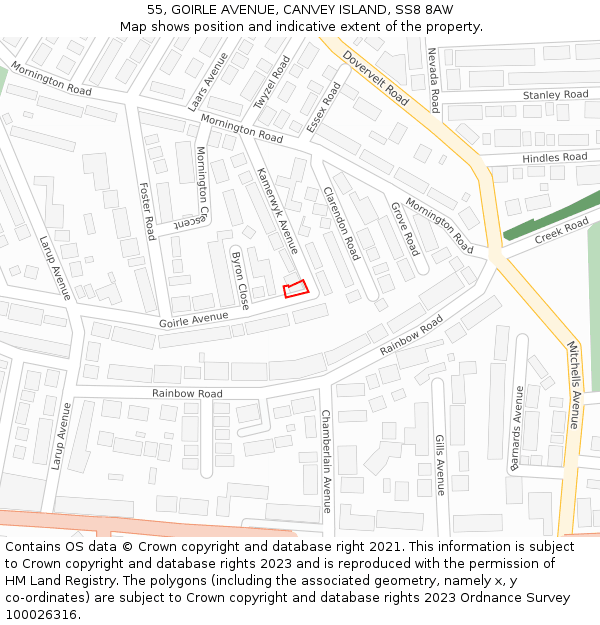 55, GOIRLE AVENUE, CANVEY ISLAND, SS8 8AW: Location map and indicative extent of plot