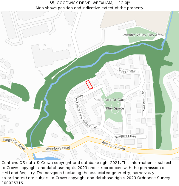 55, GOODWICK DRIVE, WREXHAM, LL13 0JY: Location map and indicative extent of plot