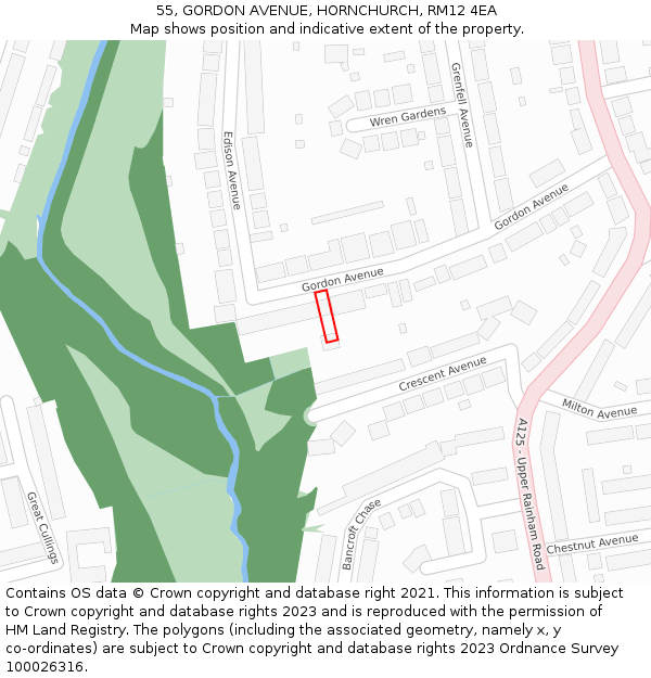 55, GORDON AVENUE, HORNCHURCH, RM12 4EA: Location map and indicative extent of plot