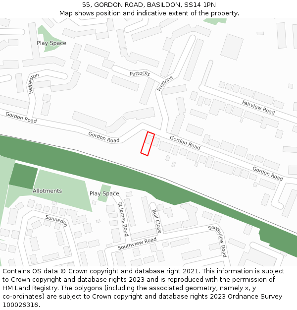 55, GORDON ROAD, BASILDON, SS14 1PN: Location map and indicative extent of plot