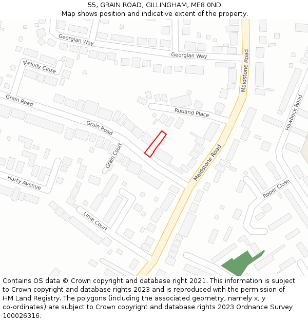 55, GRAIN ROAD, GILLINGHAM, ME8 0ND: Location map and indicative extent of plot