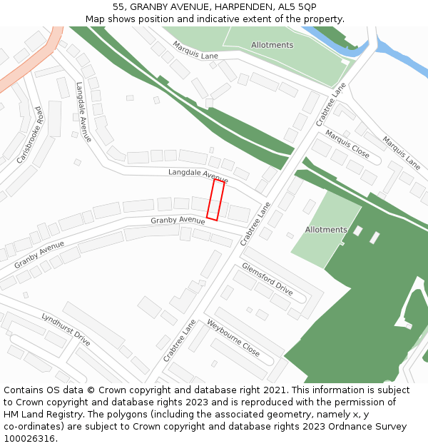 55, GRANBY AVENUE, HARPENDEN, AL5 5QP: Location map and indicative extent of plot