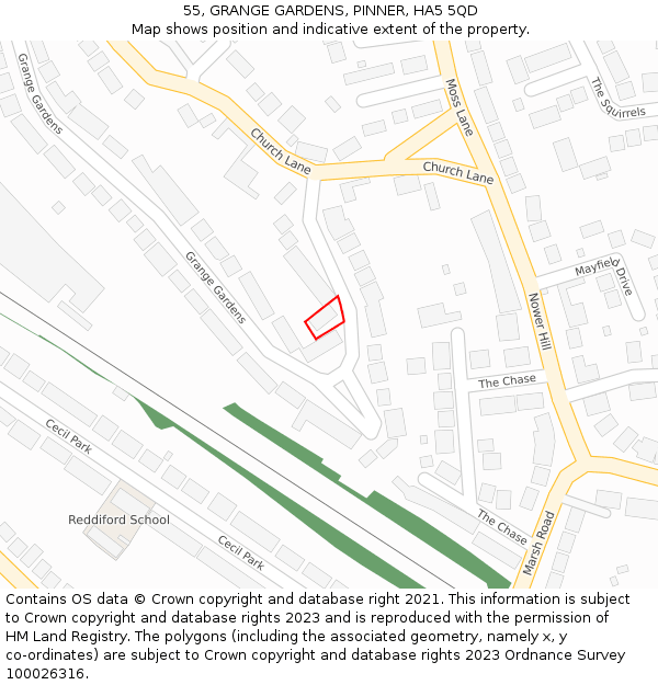 55, GRANGE GARDENS, PINNER, HA5 5QD: Location map and indicative extent of plot