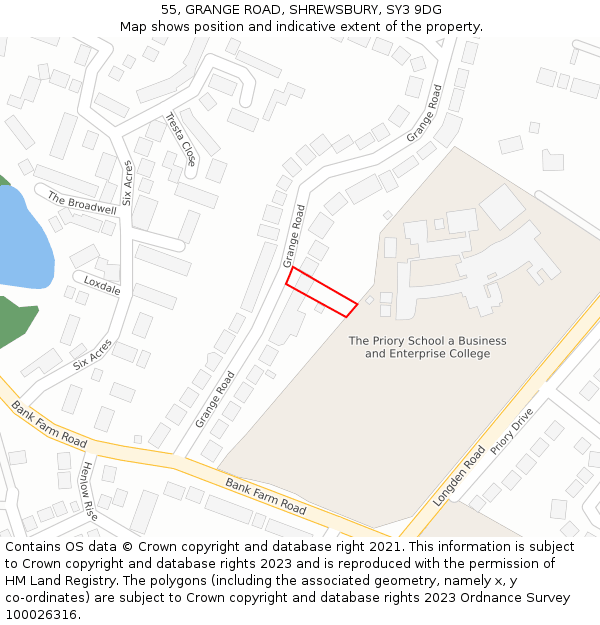 55, GRANGE ROAD, SHREWSBURY, SY3 9DG: Location map and indicative extent of plot