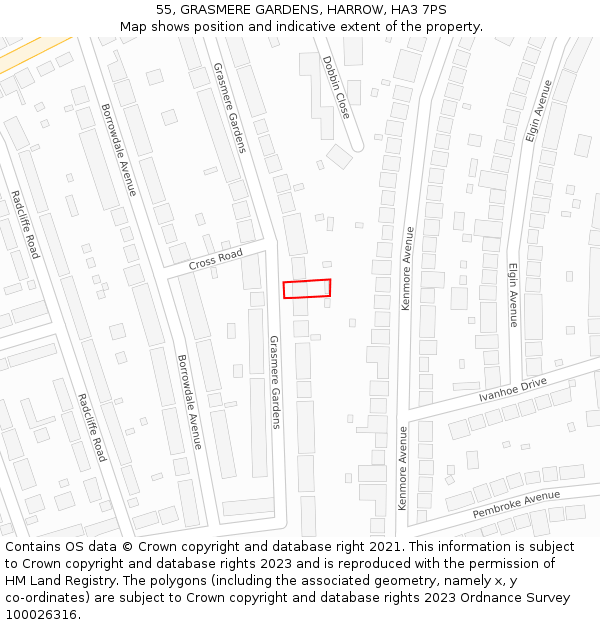 55, GRASMERE GARDENS, HARROW, HA3 7PS: Location map and indicative extent of plot