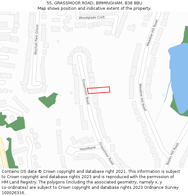 55, GRASSMOOR ROAD, BIRMINGHAM, B38 8BU: Location map and indicative extent of plot