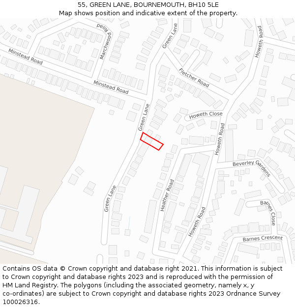 55, GREEN LANE, BOURNEMOUTH, BH10 5LE: Location map and indicative extent of plot