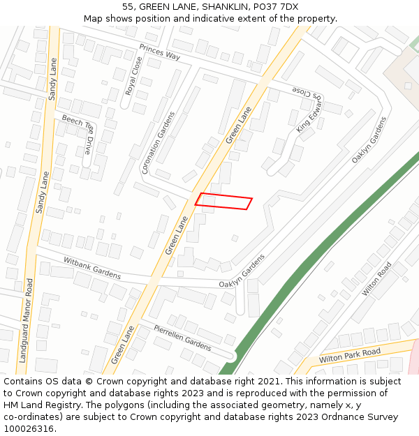 55, GREEN LANE, SHANKLIN, PO37 7DX: Location map and indicative extent of plot