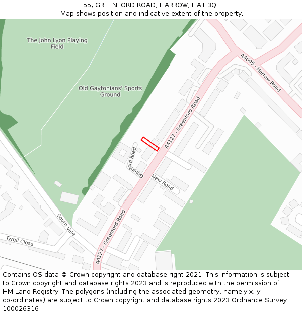 55, GREENFORD ROAD, HARROW, HA1 3QF: Location map and indicative extent of plot