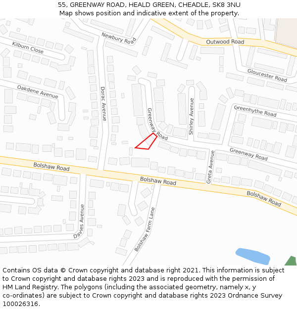 55, GREENWAY ROAD, HEALD GREEN, CHEADLE, SK8 3NU: Location map and indicative extent of plot