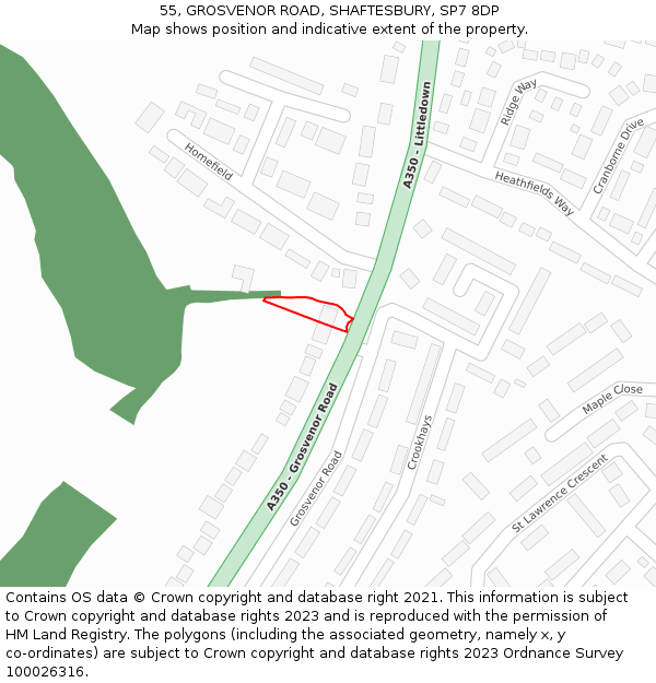 55, GROSVENOR ROAD, SHAFTESBURY, SP7 8DP: Location map and indicative extent of plot