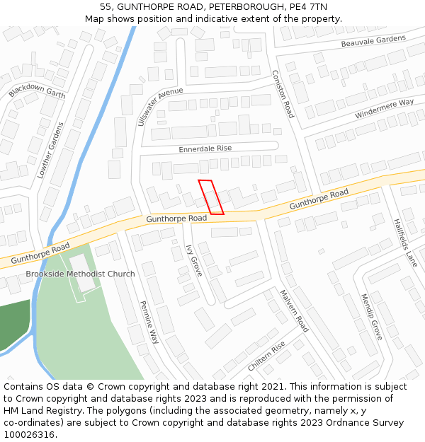 55, GUNTHORPE ROAD, PETERBOROUGH, PE4 7TN: Location map and indicative extent of plot