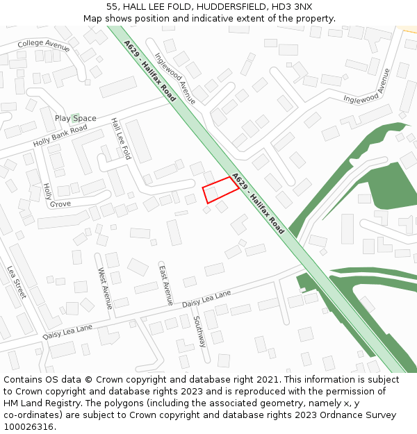 55, HALL LEE FOLD, HUDDERSFIELD, HD3 3NX: Location map and indicative extent of plot