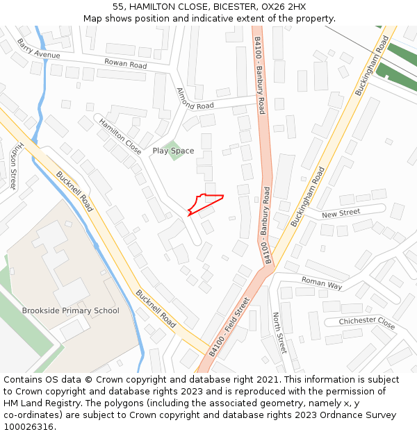 55, HAMILTON CLOSE, BICESTER, OX26 2HX: Location map and indicative extent of plot