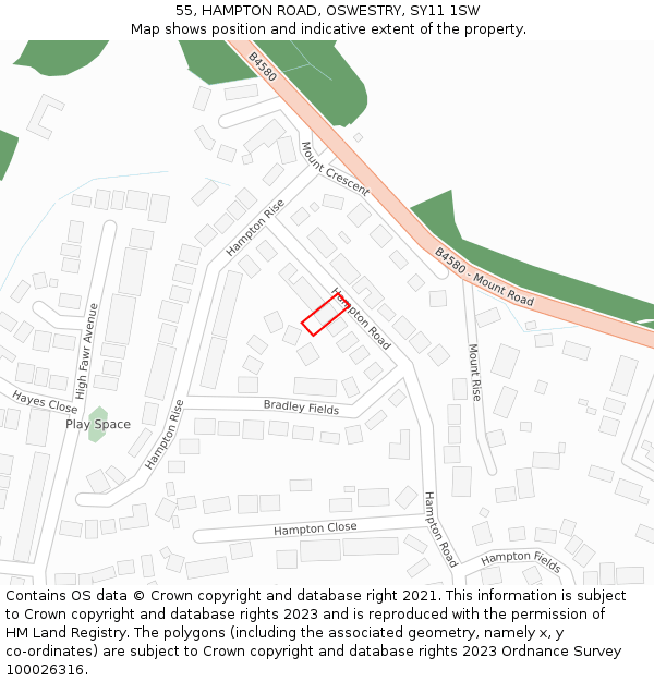 55, HAMPTON ROAD, OSWESTRY, SY11 1SW: Location map and indicative extent of plot