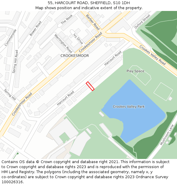 55, HARCOURT ROAD, SHEFFIELD, S10 1DH: Location map and indicative extent of plot