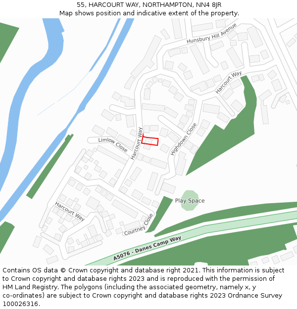 55, HARCOURT WAY, NORTHAMPTON, NN4 8JR: Location map and indicative extent of plot