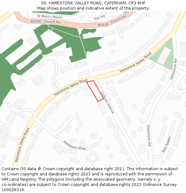 55, HARESTONE VALLEY ROAD, CATERHAM, CR3 6HP: Location map and indicative extent of plot