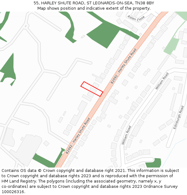 55, HARLEY SHUTE ROAD, ST LEONARDS-ON-SEA, TN38 8BY: Location map and indicative extent of plot