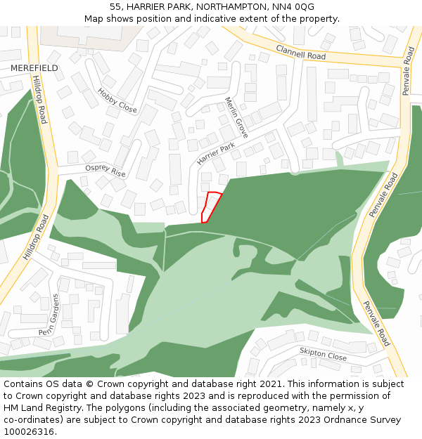 55, HARRIER PARK, NORTHAMPTON, NN4 0QG: Location map and indicative extent of plot