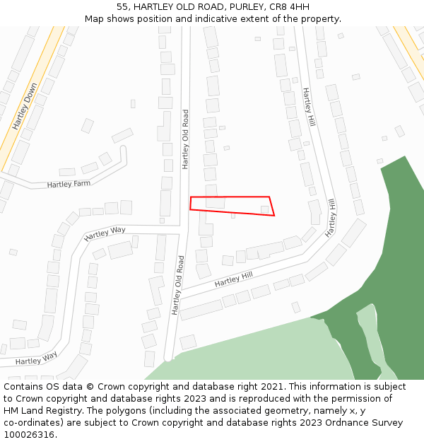 55, HARTLEY OLD ROAD, PURLEY, CR8 4HH: Location map and indicative extent of plot