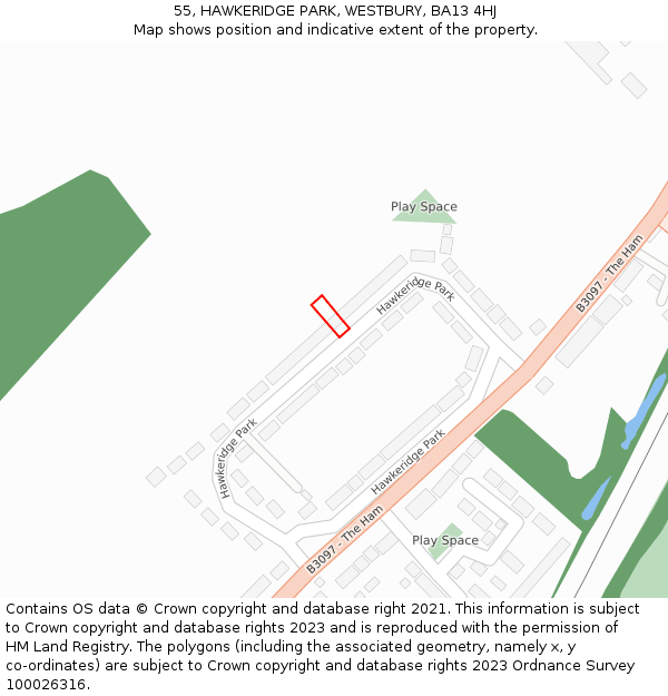 55, HAWKERIDGE PARK, WESTBURY, BA13 4HJ: Location map and indicative extent of plot