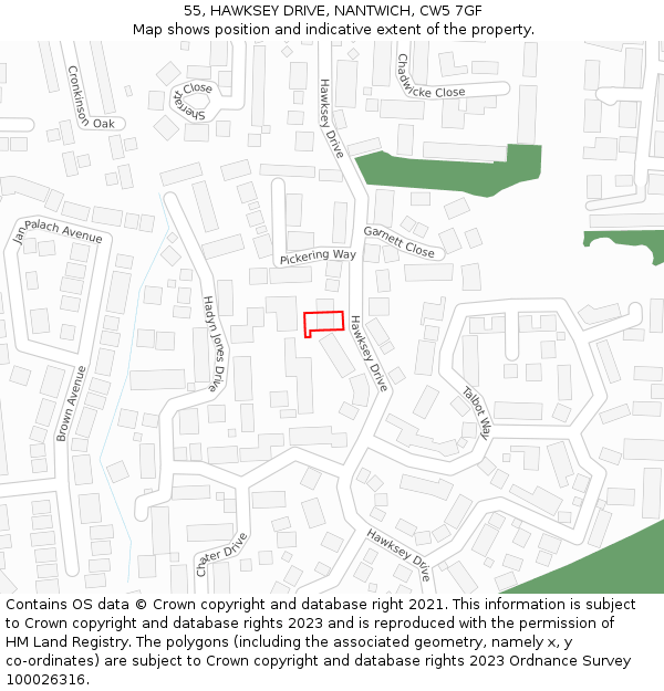 55, HAWKSEY DRIVE, NANTWICH, CW5 7GF: Location map and indicative extent of plot