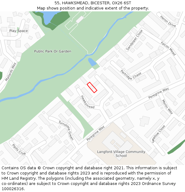 55, HAWKSMEAD, BICESTER, OX26 6ST: Location map and indicative extent of plot