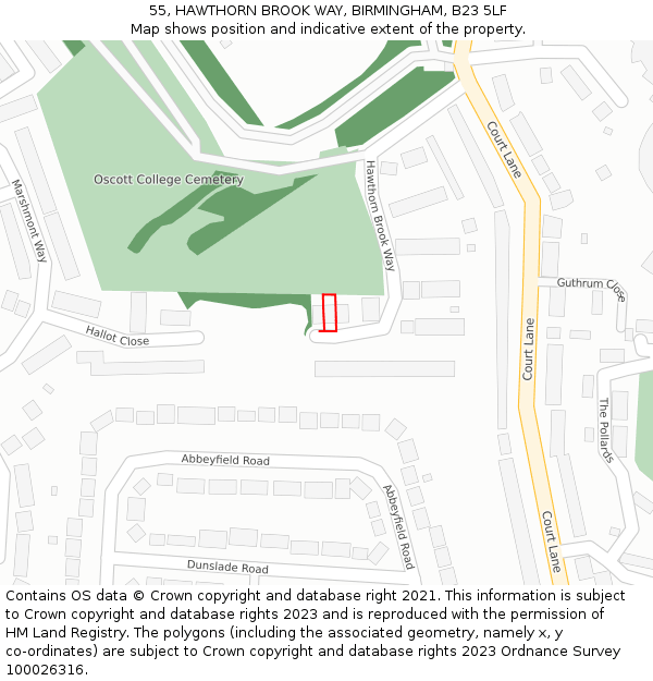 55, HAWTHORN BROOK WAY, BIRMINGHAM, B23 5LF: Location map and indicative extent of plot