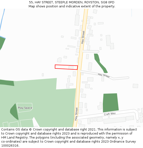 55, HAY STREET, STEEPLE MORDEN, ROYSTON, SG8 0PD: Location map and indicative extent of plot