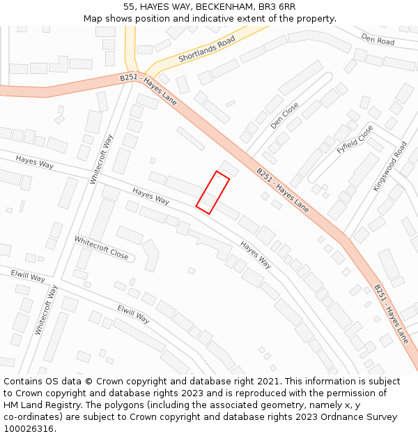 55, HAYES WAY, BECKENHAM, BR3 6RR: Location map and indicative extent of plot