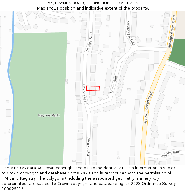 55, HAYNES ROAD, HORNCHURCH, RM11 2HS: Location map and indicative extent of plot