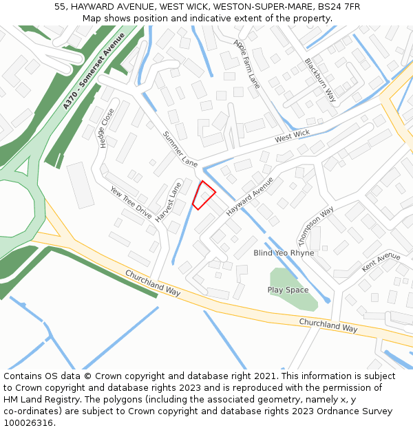 55, HAYWARD AVENUE, WEST WICK, WESTON-SUPER-MARE, BS24 7FR: Location map and indicative extent of plot