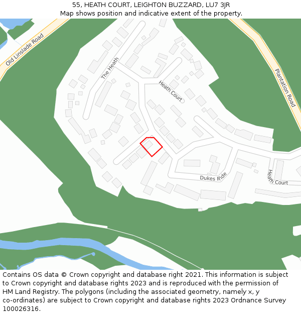 55, HEATH COURT, LEIGHTON BUZZARD, LU7 3JR: Location map and indicative extent of plot