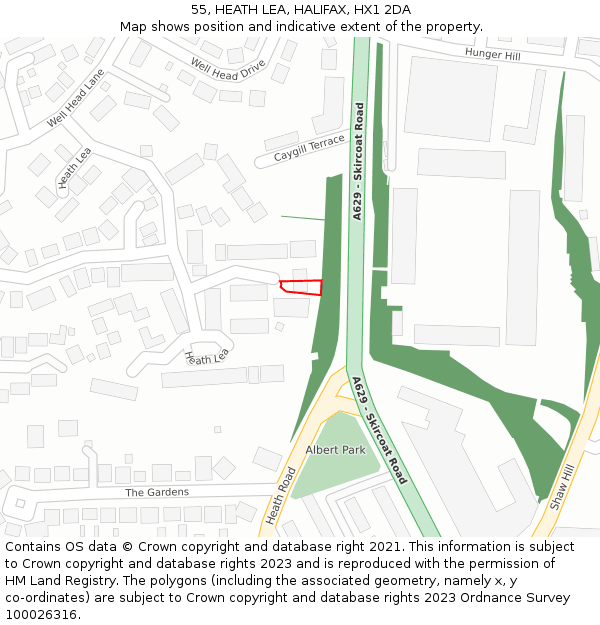 55, HEATH LEA, HALIFAX, HX1 2DA: Location map and indicative extent of plot