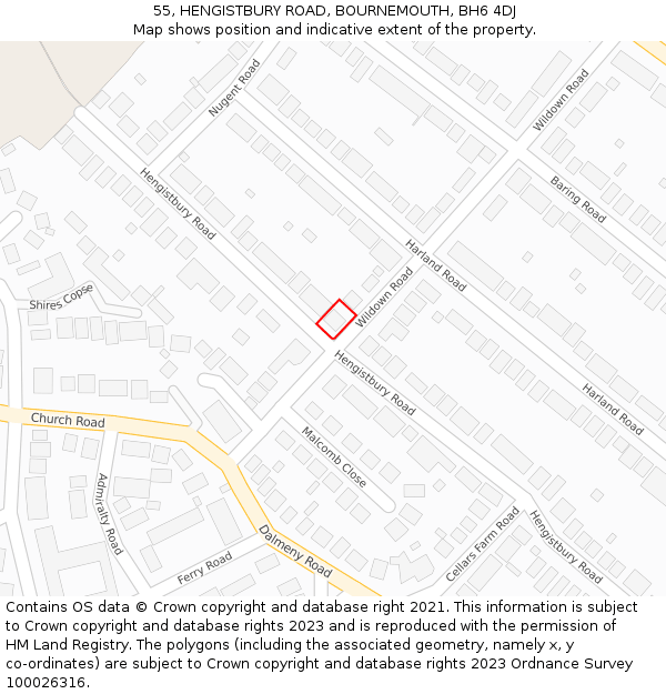 55, HENGISTBURY ROAD, BOURNEMOUTH, BH6 4DJ: Location map and indicative extent of plot