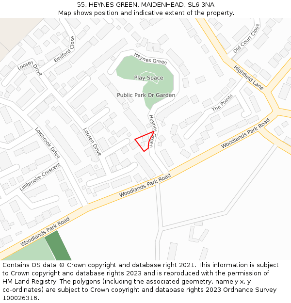 55, HEYNES GREEN, MAIDENHEAD, SL6 3NA: Location map and indicative extent of plot