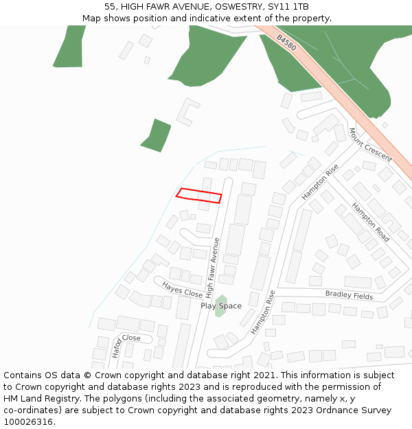 55, HIGH FAWR AVENUE, OSWESTRY, SY11 1TB: Location map and indicative extent of plot