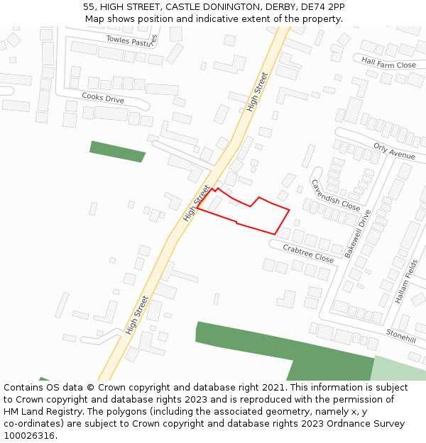 55, HIGH STREET, CASTLE DONINGTON, DERBY, DE74 2PP: Location map and indicative extent of plot