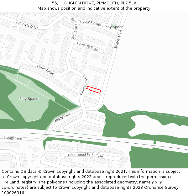 55, HIGHGLEN DRIVE, PLYMOUTH, PL7 5LA: Location map and indicative extent of plot