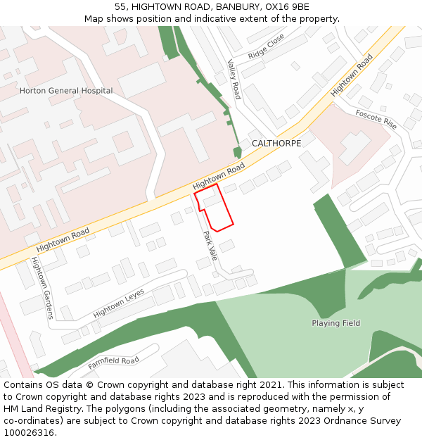 55, HIGHTOWN ROAD, BANBURY, OX16 9BE: Location map and indicative extent of plot