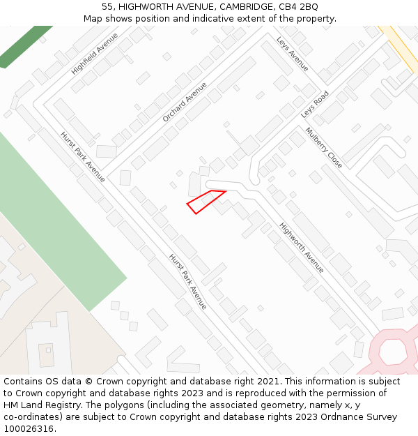 55, HIGHWORTH AVENUE, CAMBRIDGE, CB4 2BQ: Location map and indicative extent of plot