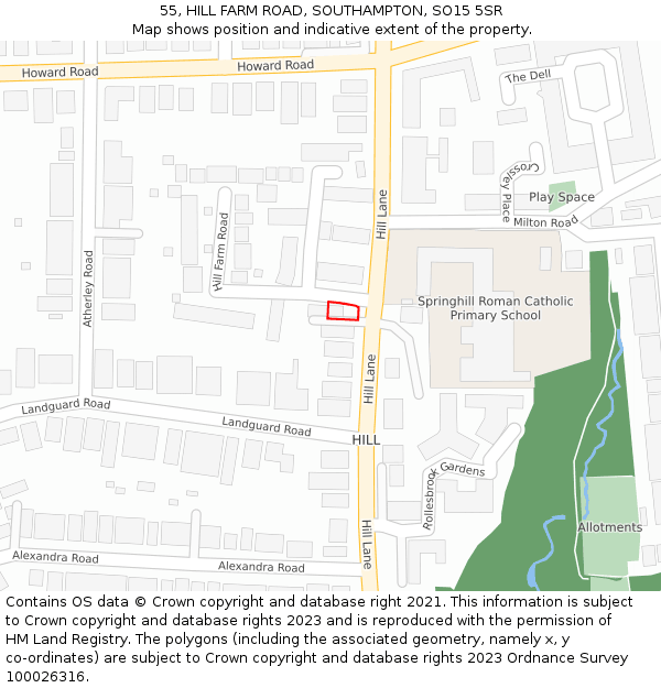 55, HILL FARM ROAD, SOUTHAMPTON, SO15 5SR: Location map and indicative extent of plot