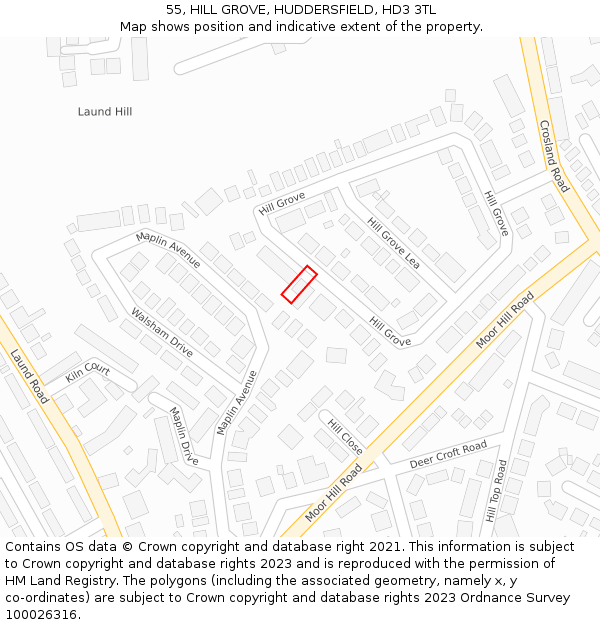 55, HILL GROVE, HUDDERSFIELD, HD3 3TL: Location map and indicative extent of plot