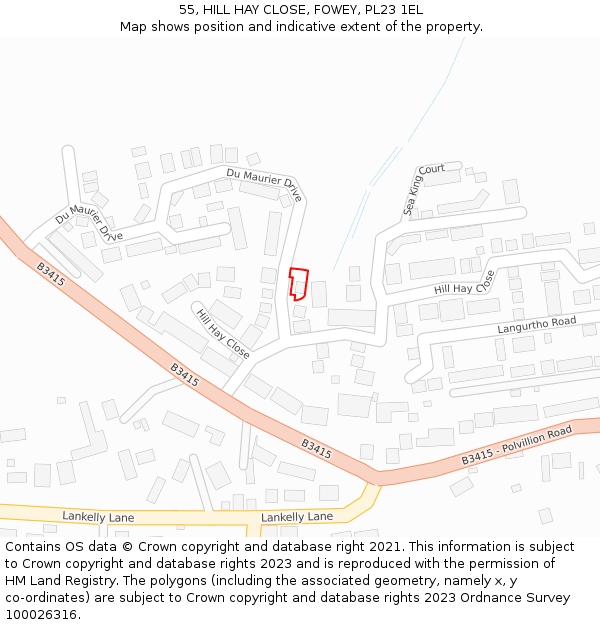 55, HILL HAY CLOSE, FOWEY, PL23 1EL: Location map and indicative extent of plot
