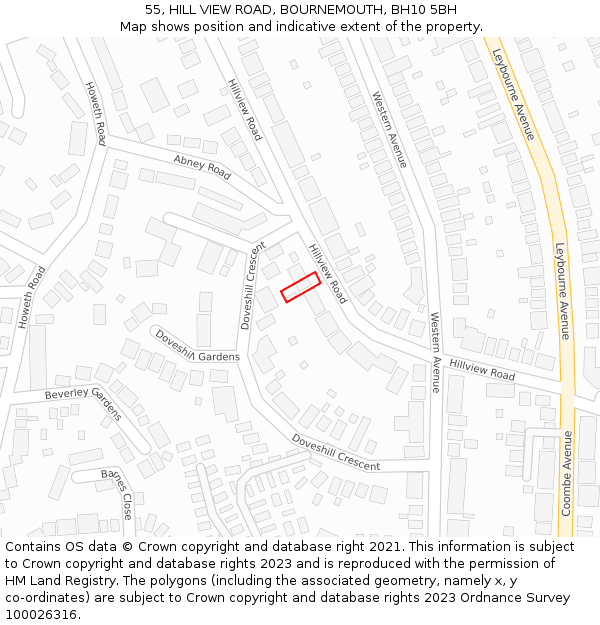 55, HILL VIEW ROAD, BOURNEMOUTH, BH10 5BH: Location map and indicative extent of plot