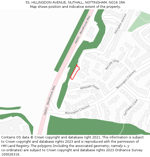 55, HILLINGDON AVENUE, NUTHALL, NOTTINGHAM, NG16 1RA: Location map and indicative extent of plot